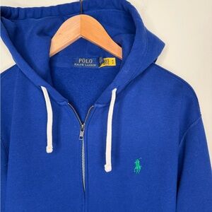 POLO Ralph Lauren Men’s Large Royal Blue Full Zip Pony Logo Hoodie Preppy Casual